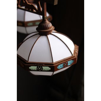 宣徳色と多彩色ガラスの3灯シャンデリア照明　A1268 