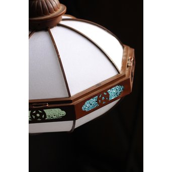 宣徳色と多彩色ガラスの3灯シャンデリア照明　A1268 