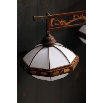 宣徳色と多彩色ガラスの3灯シャンデリア照明　A1268 