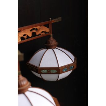 宣徳色と多彩色ガラスの3灯シャンデリア照明　A1268 