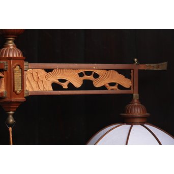 宣徳色と多彩色ガラスの3灯シャンデリア照明　A1268 