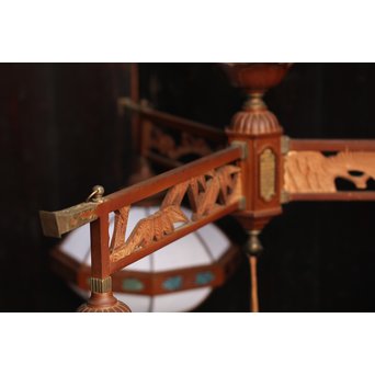 宣徳色と多彩色ガラスの3灯シャンデリア照明　A1268 