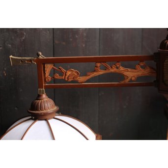 宣徳色と多彩色ガラスの3灯シャンデリア照明　A1268 