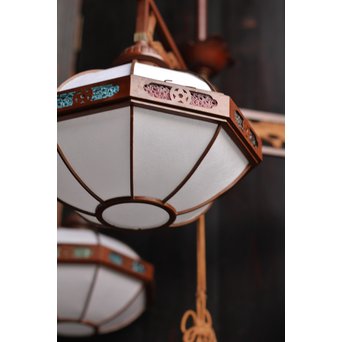 宣徳色と多彩色ガラスの3灯シャンデリア照明　A1268 