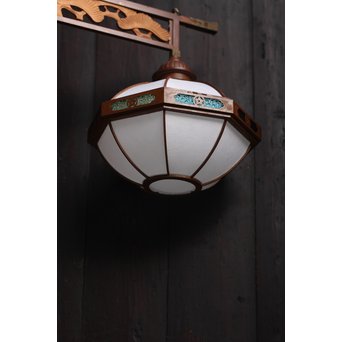 宣徳色と多彩色ガラスの3灯シャンデリア照明　A1268 