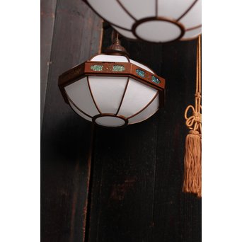 宣徳色と多彩色ガラスの3灯シャンデリア照明　A1268 