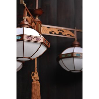 宣徳色と多彩色ガラスの3灯シャンデリア照明　A1268 