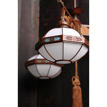 宣徳色と多彩色ガラスの3灯シャンデリア照明　A1268 