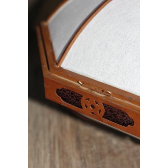 宣徳色と多彩色ガラスの3灯シャンデリア照明　A1268 上下が金具で留まっている状態