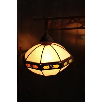 宣徳色と多彩色ガラスの3灯シャンデリア照明　A1268 