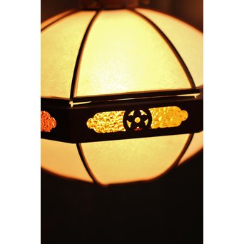 宣徳色と多彩色ガラスの3灯シャンデリア照明　A1268 