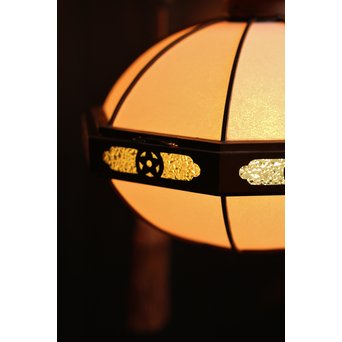 宣徳色と多彩色ガラスの3灯シャンデリア照明　A1268 