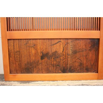 墨絵とプレスガラスの細身格子戸　2枚1組　L593 