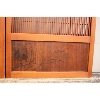 墨絵とプレスガラスの細身格子戸　2枚1組　L593 
