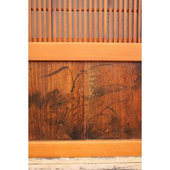 墨絵とプレスガラスの細身格子戸　2枚1組　L593 