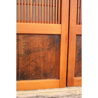 墨絵とプレスガラスの細身格子戸　2枚1組　L593 