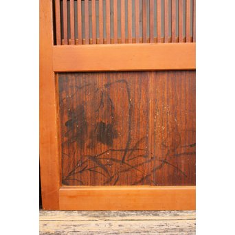 墨絵とプレスガラスの細身格子戸　2枚1組　L593 