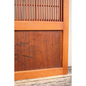 墨絵とプレスガラスの細身格子戸　2枚1組　L593 