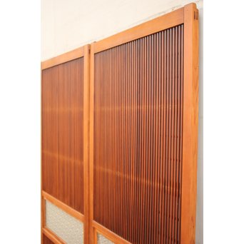 墨絵とプレスガラスの細身格子戸　2枚1組　L593 