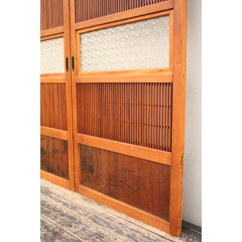 墨絵とプレスガラスの細身格子戸　2枚1組　L593 