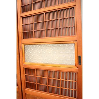 墨絵とプレスガラスの細身格子戸　2枚1組　L593 