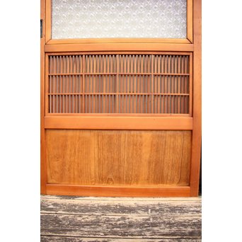 墨絵とプレスガラスの細身格子戸　2枚1組　L593 