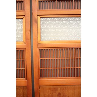 墨絵とプレスガラスの細身格子戸　2枚1組　L593 