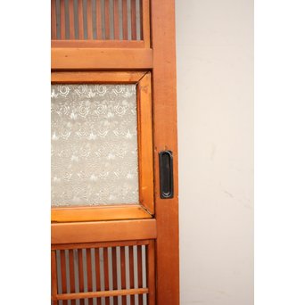 墨絵とプレスガラスの細身格子戸　2枚1組　L593 