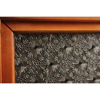 墨絵とプレスガラスの細身格子戸　2枚1組　L593 