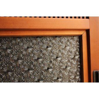 墨絵とプレスガラスの細身格子戸　2枚1組　L593 