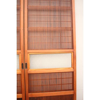墨絵とプレスガラスの細身格子戸　2枚1組　L593 