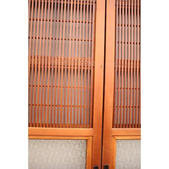 墨絵とプレスガラスの細身格子戸　2枚1組　L593 