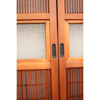 墨絵とプレスガラスの細身格子戸　2枚1組　L593 