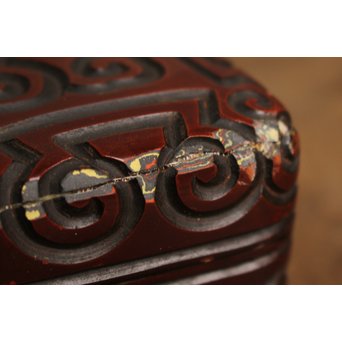 屈輪文彫漆硯箱　S1899 欠けの跡　使用には問題御座いません