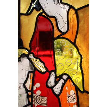 絵付けと腐食硝子の芸者ステンドガラス　GD767 