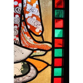 絵付けと腐食硝子の芸者ステンドガラス　GD767 