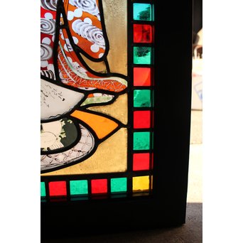絵付けと腐食硝子の芸者ステンドガラス　GD767 