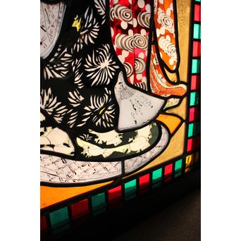絵付けと腐食硝子の芸者ステンドガラス　GD767 