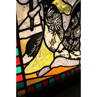 絵付けと腐食硝子の芸者ステンドガラス　GD767 