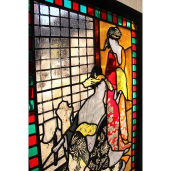絵付けと腐食硝子の芸者ステンドガラス　GD767 