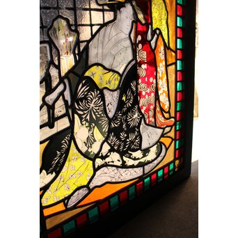 絵付けと腐食硝子の芸者ステンドガラス　GD767 