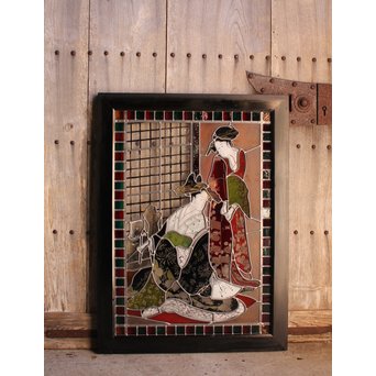 絵付けと腐食硝子の芸者ステンドガラス　GD767 