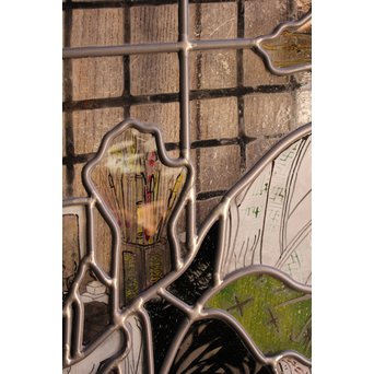 絵付けと腐食硝子の芸者ステンドガラス　GD767 