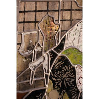 絵付けと腐食硝子の芸者ステンドガラス　GD767 