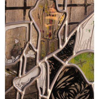 絵付けと腐食硝子の芸者ステンドガラス　GD767 