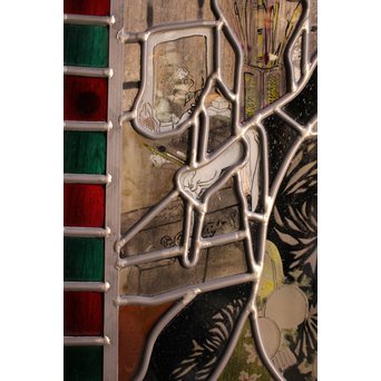 絵付けと腐食硝子の芸者ステンドガラス　GD767 