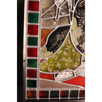 絵付けと腐食硝子の芸者ステンドガラス　GD767 