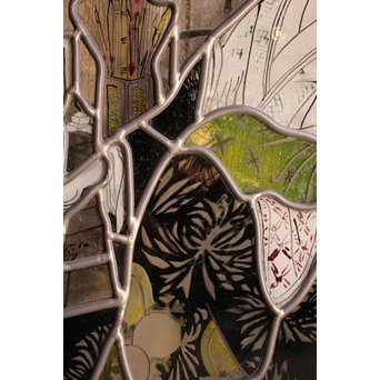 絵付けと腐食硝子の芸者ステンドガラス　GD767 