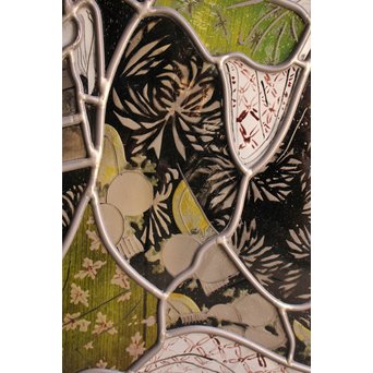 絵付けと腐食硝子の芸者ステンドガラス　GD767 