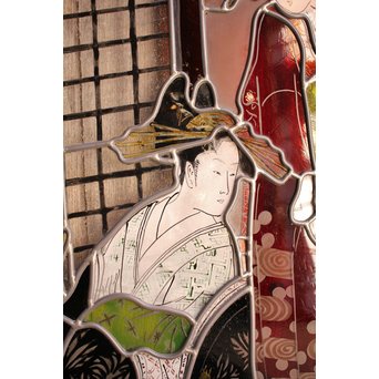 絵付けと腐食硝子の芸者ステンドガラス　GD767 